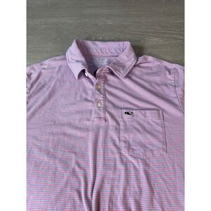 Vineyard Vines Edgartown Polo Mens Medium Pink Blue Striped Short Sleeve Shirt